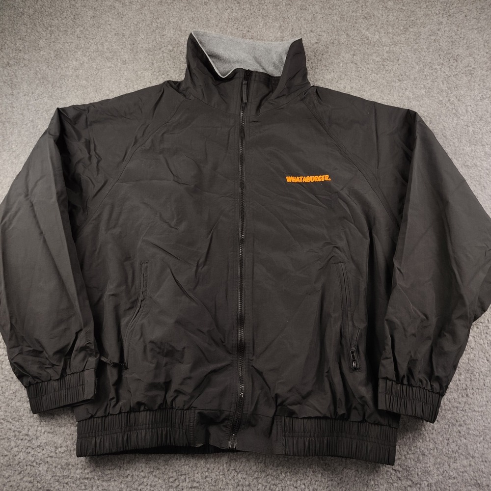 Whataburger Jacket Employee Uniform Mens Large Black Fleece Lined Windbreaker
